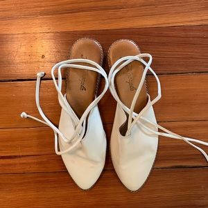 Free People Cream Leather Wrap Ballet Flats